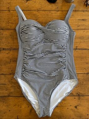 Navy & White Stripe One-Piece Swimsuit with Built-In Support